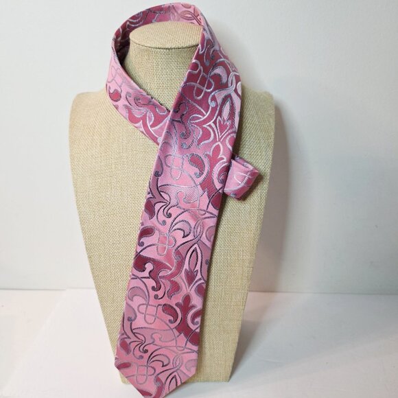 Covington Men’s Jacquard Paisley Grey Pink Silk Tie 60" x 3.5" Necktie - Picture 1 of 5